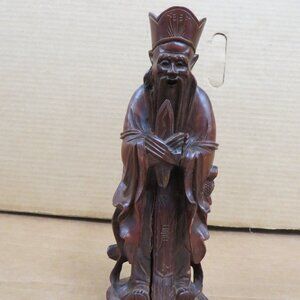 Vintage 9.5" Asian Chinese Carved Rosewood Taoist Deity Figurine Sculpture